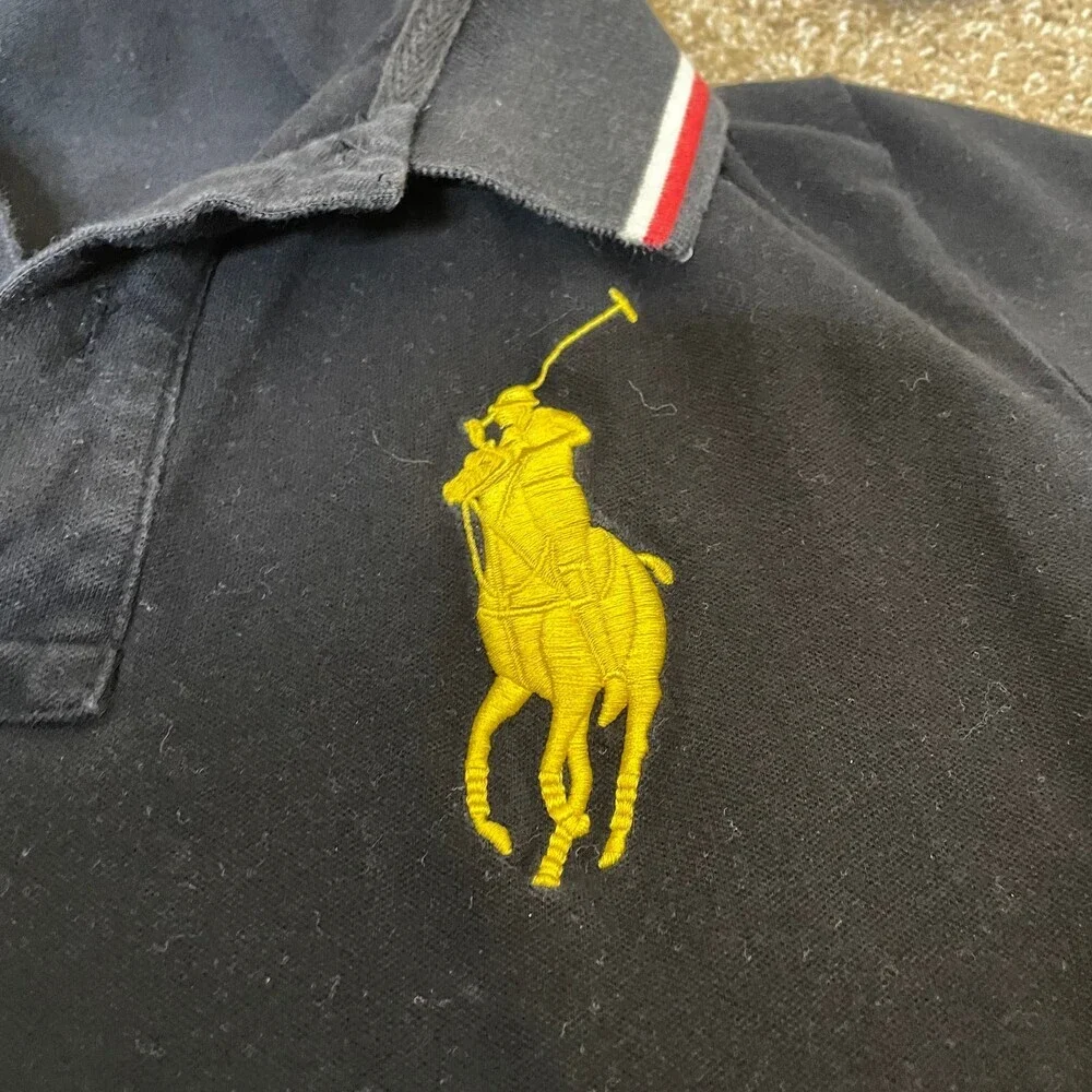 Ralph Lauren Polo large horse embroidered shirt top collared black/yellow/red